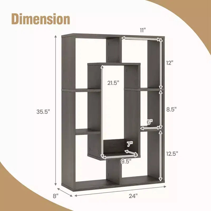 Costway Lot de 2 bibliothèques géométriques à 7 cubes avec dispositif anti-basculement, bibliothèque ouverte moderne Blanc/Gris/Naturel