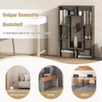 Costway Lot de 2 bibliothèques géométriques à 7 cubes avec dispositif anti-basculement, bibliothèque ouverte moderne Blanc/Gris/Naturel