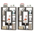 Costway 2 PCS 7-Cube Geometric Bookshelf with Anti-Toppling Device Modern Open Bookcase White/Grey/Natural