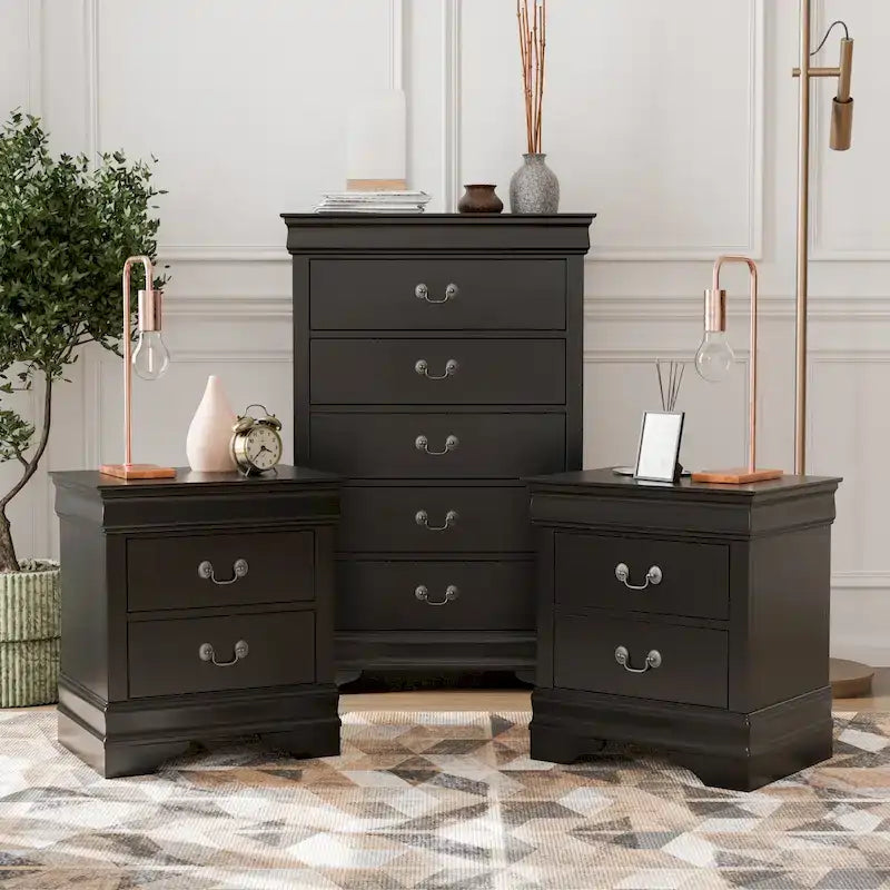 Ensemble table de nuit et commode 3 pièces en bois massif Devi traditionnel de Furniture of America