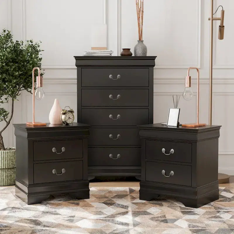 Ensemble table de nuit et commode 3 pièces en bois massif Devi traditionnel de Furniture of America