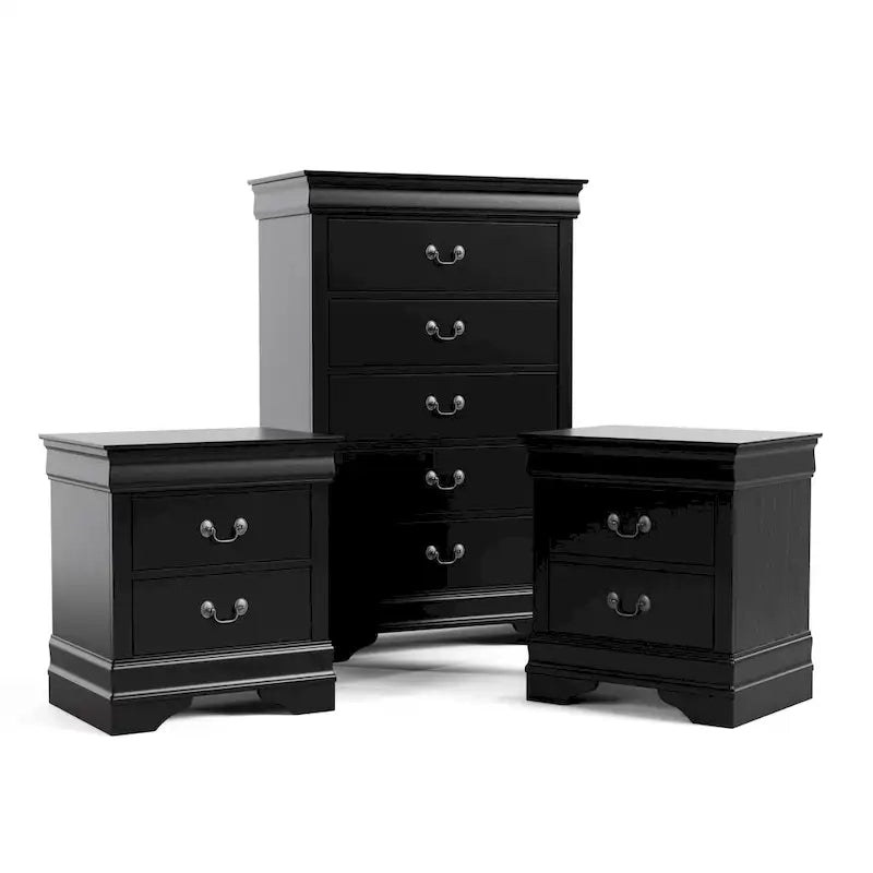 Ensemble table de nuit et commode 3 pièces en bois massif Devi traditionnel de Furniture of America