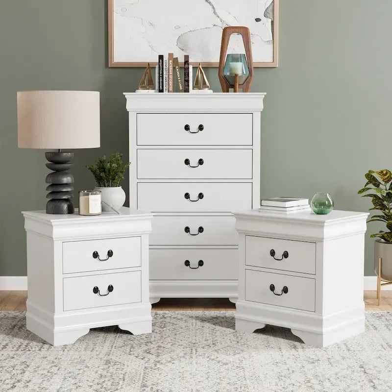 Ensemble table de nuit et commode 3 pièces en bois massif Devi traditionnel de Furniture of America