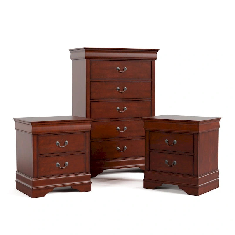 Ensemble table de nuit et commode 3 pièces en bois massif Devi traditionnel de Furniture of America