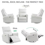 Fauteuil inclinable à bascule rembourré pivotant à 360/270 degrés avec poches latérales/ports USB, planeur pivotant électrique, 4W-ModernLuxe