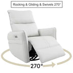 Fauteuil inclinable à bascule rembourré pivotant à 360/270 degrés avec poches latérales/ports USB, planeur pivotant électrique, 4W-ModernLuxe