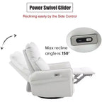 Fauteuil inclinable à bascule rembourré pivotant à 360/270 degrés avec poches latérales/ports USB, planeur pivotant électrique, 4W-ModernLuxe