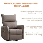 Fauteuil inclinable à bascule rembourré pivotant à 360/270 degrés avec poches latérales/ports USB, planeur pivotant électrique, 4W-ModernLuxe