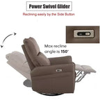 Fauteuil inclinable à bascule rembourré pivotant à 360/270 degrés avec poches latérales/ports USB, planeur pivotant électrique, 4W-ModernLuxe