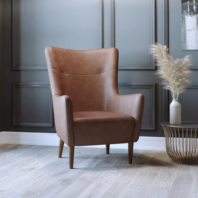 Fauteuil d'appoint commercial à oreilles, rembourré, avec cadre et pieds en bois - 33,25P x 29,75L x 41,25H