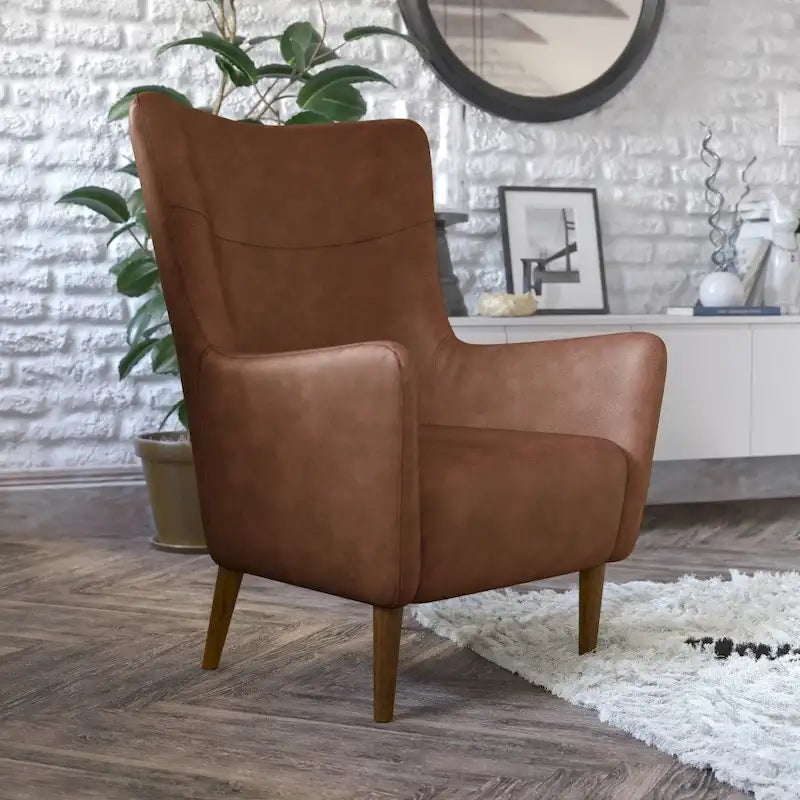 Fauteuil d'appoint commercial à oreilles, rembourré, avec cadre et pieds en bois - 33,25P x 29,75L x 41,25H