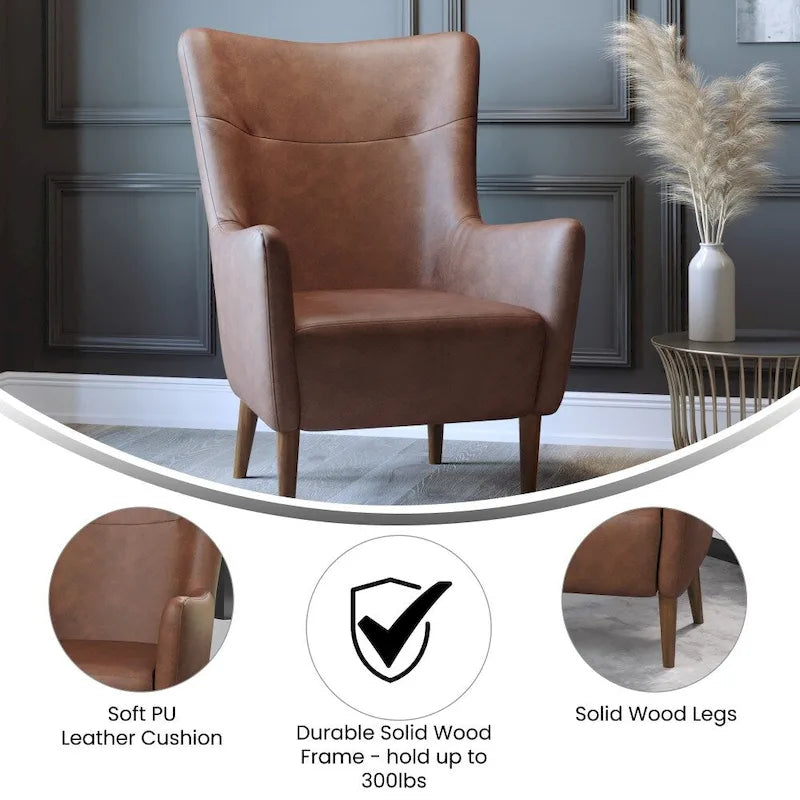 Fauteuil d'appoint commercial à oreilles, rembourré, avec cadre et pieds en bois - 33,25P x 29,75L x 41,25H