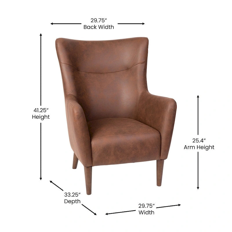 Fauteuil d'appoint commercial à oreilles, rembourré, avec cadre et pieds en bois - 33,25P x 29,75L x 41,25H
