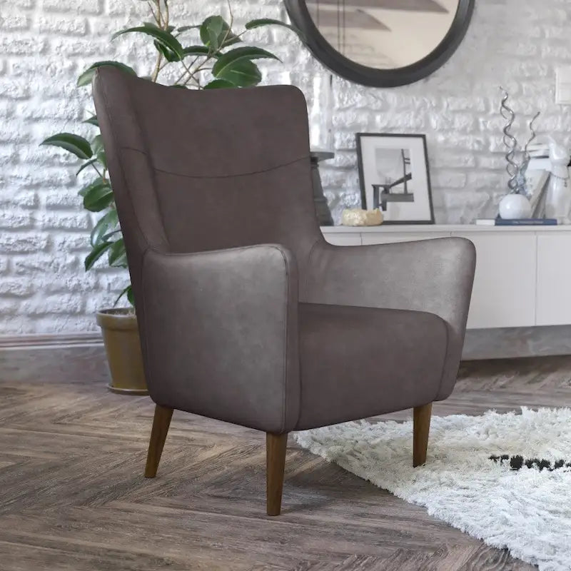 Fauteuil d'appoint commercial à oreilles, rembourré, avec cadre et pieds en bois - 33,25P x 29,75L x 41,25H