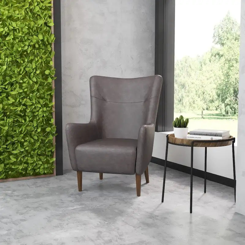 Fauteuil d'appoint commercial à oreilles, rembourré, avec cadre et pieds en bois - 33,25P x 29,75L x 41,25H