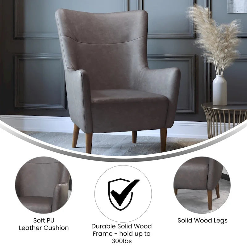 Fauteuil d'appoint commercial à oreilles, rembourré, avec cadre et pieds en bois - 33,25P x 29,75L x 41,25H