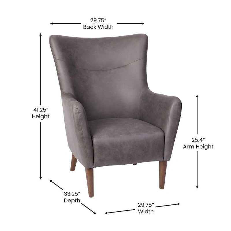 Fauteuil d'appoint commercial à oreilles, rembourré, avec cadre et pieds en bois - 33,25P x 29,75L x 41,25H