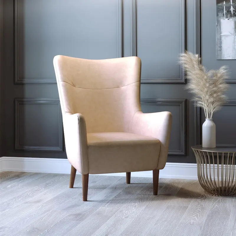 Fauteuil d'appoint commercial à oreilles, rembourré, avec cadre et pieds en bois - 33,25P x 29,75L x 41,25H