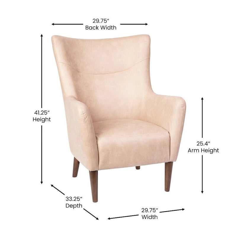 Fauteuil d'appoint commercial à oreilles, rembourré, avec cadre et pieds en bois - 33,25P x 29,75L x 41,25H