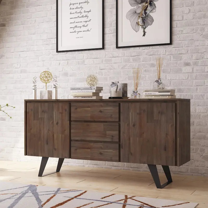 WYNDENHALL Mitchell Buffet industriel moderne rectangulaire en métal de 60 po de large en BOIS DE CHÊNE - 60 x 17 x 30