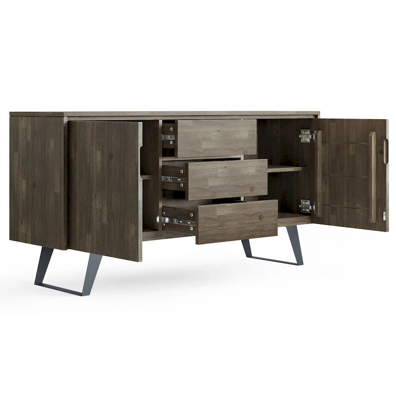 WYNDENHALL Mitchell Buffet industriel moderne rectangulaire en métal de 60 po de large en BOIS DE CHÊNE - 60 x 17 x 30