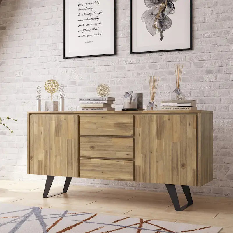 WYNDENHALL Mitchell Buffet industriel moderne rectangulaire en métal de 60 po de large en BOIS DE CHÊNE - 60 x 17 x 30