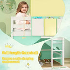 Lit mezzanine jumeau Costway avec tour et tente, 3 poches de rangement, barrière de sécurité et échelle Turquoise/Marine