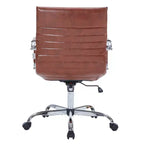 Chaise de bureau LeisureMod Harris dossier mi-hauteur, revêtement en cuir avec pivot, inclinaison et base chromée, siège de bureau moderne pour bureau à domicile ou salle de conférence