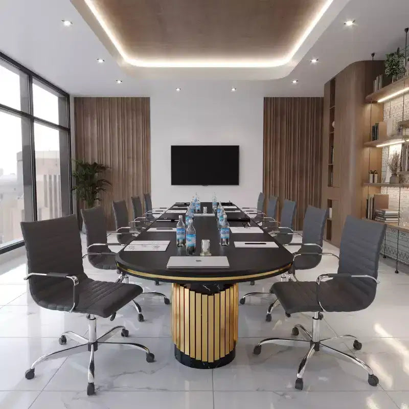 Chaise de bureau LeisureMod Harris dossier mi-hauteur, revêtement en cuir avec pivot, inclinaison et base chromée, siège de bureau moderne pour bureau à domicile ou salle de conférence