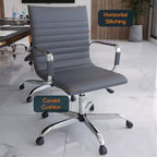 Chaise de bureau LeisureMod Harris dossier mi-hauteur, revêtement en cuir avec pivot, inclinaison et base chromée, siège de bureau moderne pour bureau à domicile ou salle de conférence