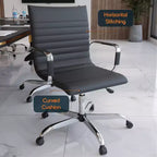 Chaise de bureau LeisureMod Harris dossier mi-hauteur, revêtement en cuir avec pivot, inclinaison et base chromée, siège de bureau moderne pour bureau à domicile ou salle de conférence