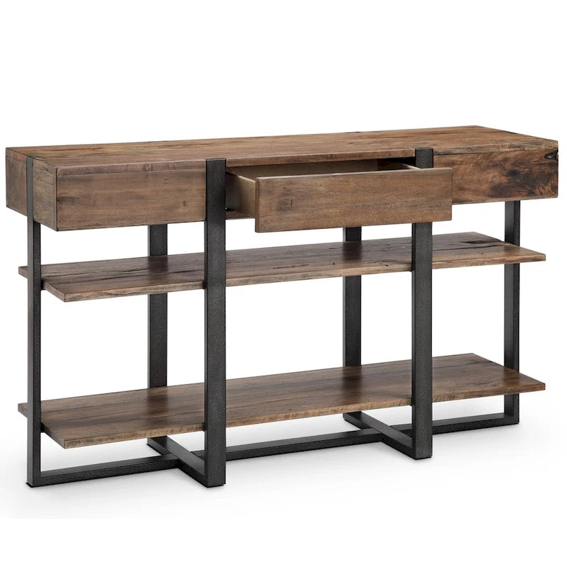 Console Prescott rustique moderne en bois recyclé, finition miel