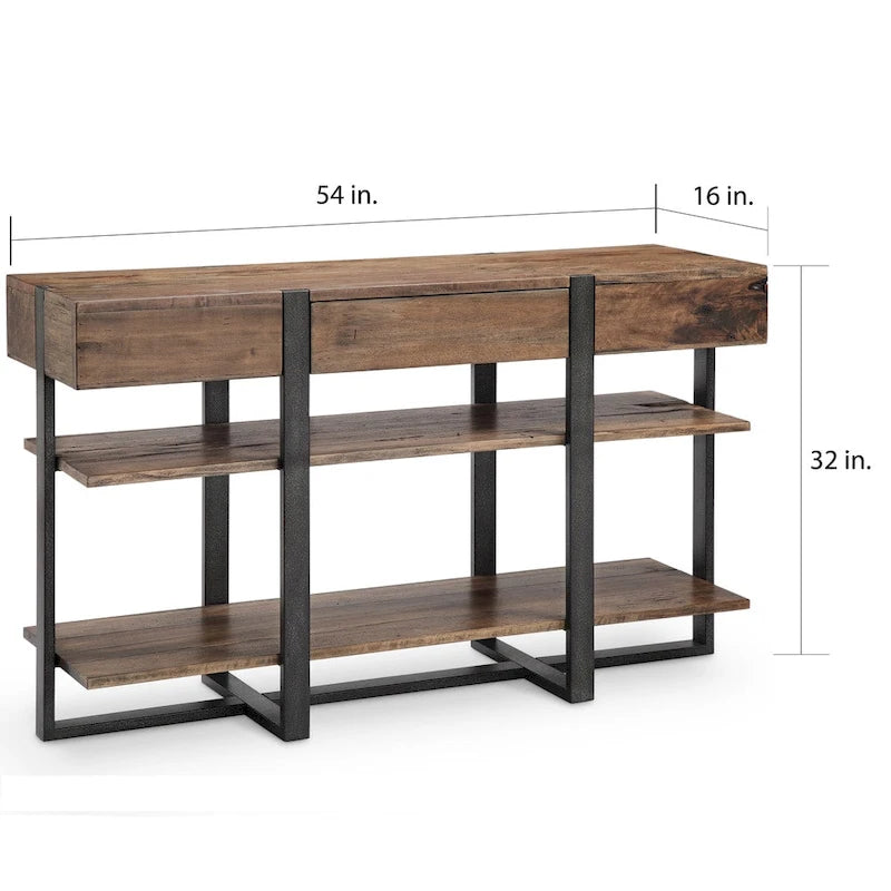 Console Prescott rustique moderne en bois recyclé, finition miel
