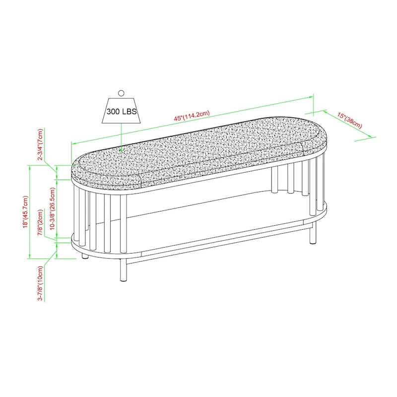 Banc de rangement Middlebrook Scandi avec plateau rembourré et étagère inférieure