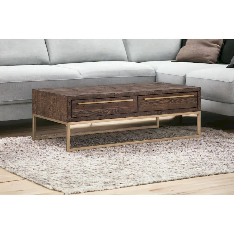 HomeRoots 47 table basse en métal marron foncé et or avec tiroir - 46,5
