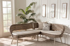 Raisa Modern Bohemian Natural Kubu Rattan and Acacia Wood 2-Piece Dining Nook Banquette Set