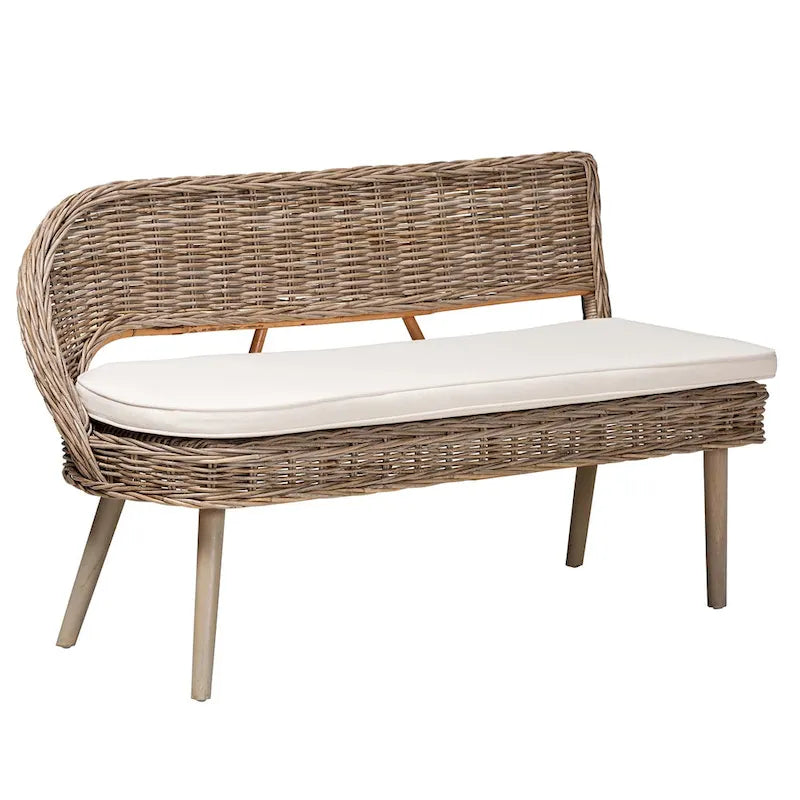 Banquet de coin repas en rotin Kubu naturel et bois d'acacia, style bohème moderne