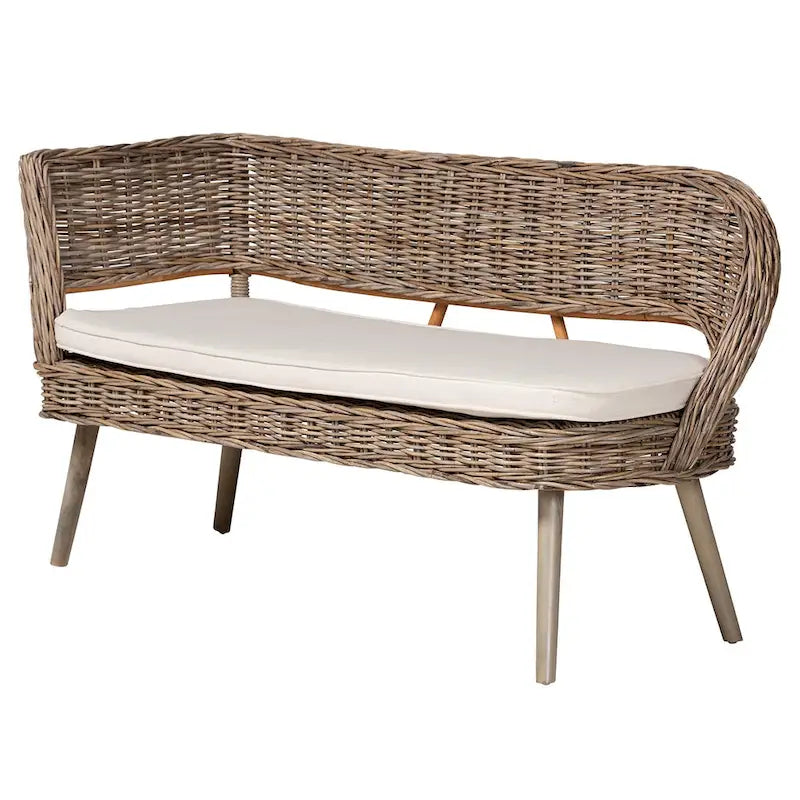 Banquet de coin repas en rotin Kubu naturel et bois d'acacia, style bohème moderne