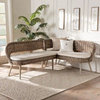Banquet de coin repas en rotin Kubu naturel et bois d'acacia, style bohème moderne