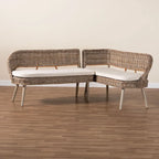 Banquet de coin repas en rotin Kubu naturel et bois d'acacia, style bohème moderne