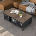 Table basse de rangement Conner en acier noir rustique et noyer foncé de 48 pouces par Furniture of America