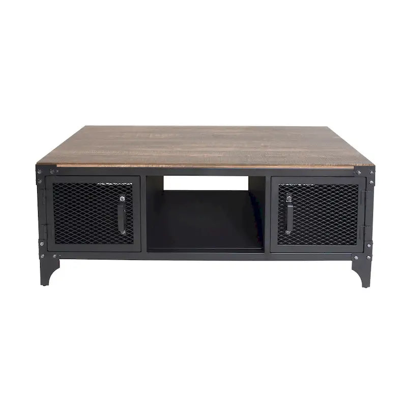 Table basse de rangement Conner en acier noir rustique et noyer foncé de 48 pouces par Furniture of America