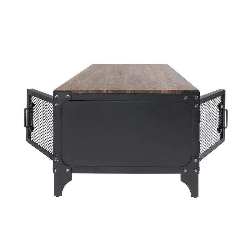 Table basse de rangement Conner en acier noir rustique et noyer foncé de 48 pouces par Furniture of America