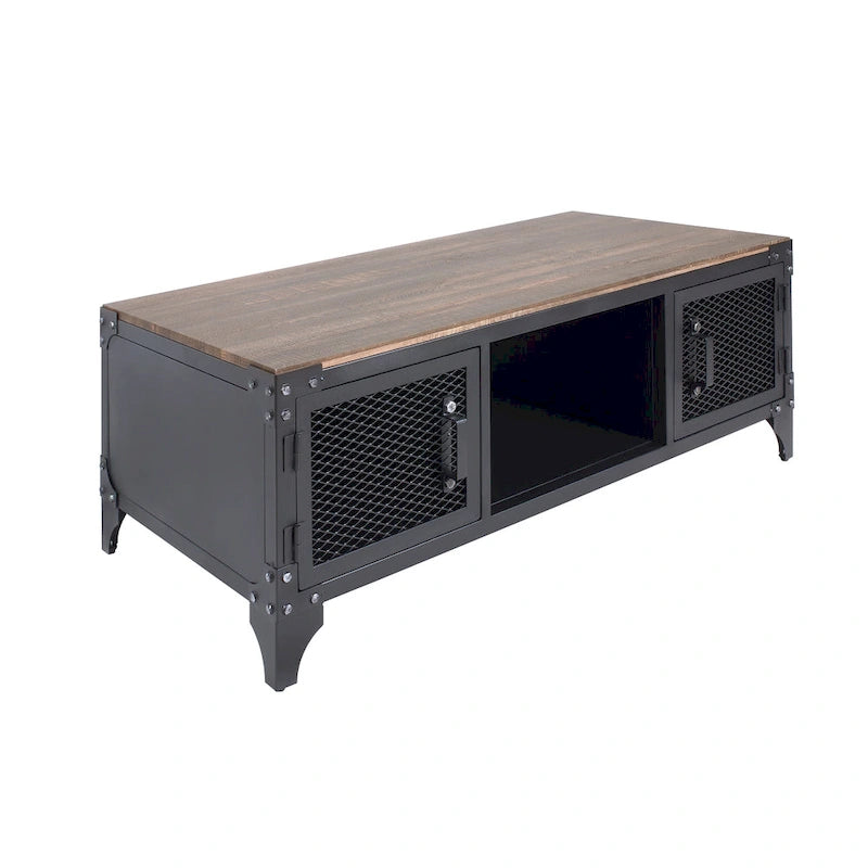 Table basse de rangement Conner en acier noir rustique et noyer foncé de 48 pouces par Furniture of America