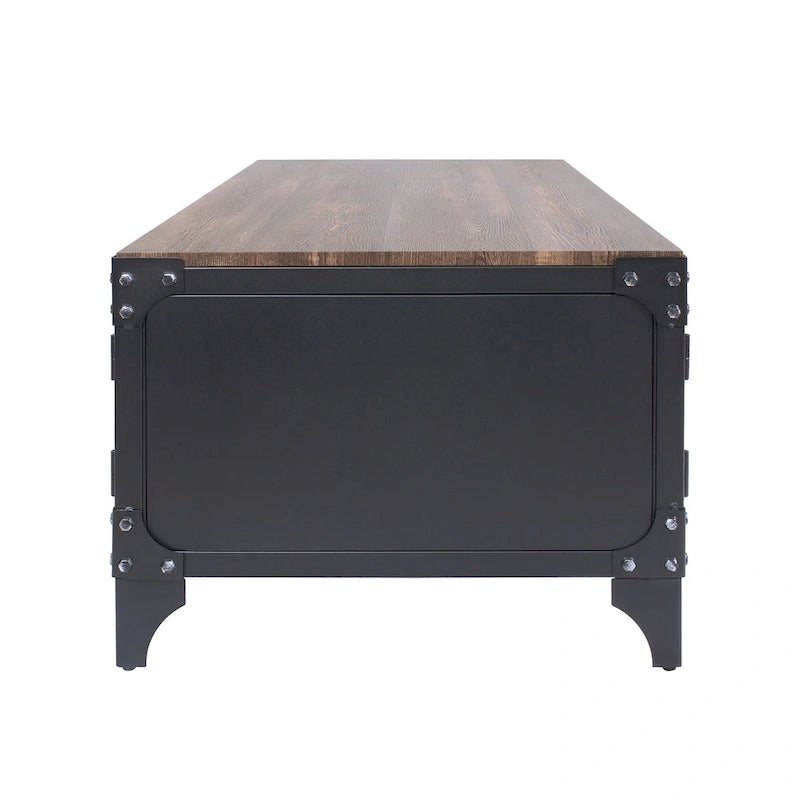 Table basse de rangement Conner en acier noir rustique et noyer foncé de 48 pouces par Furniture of America