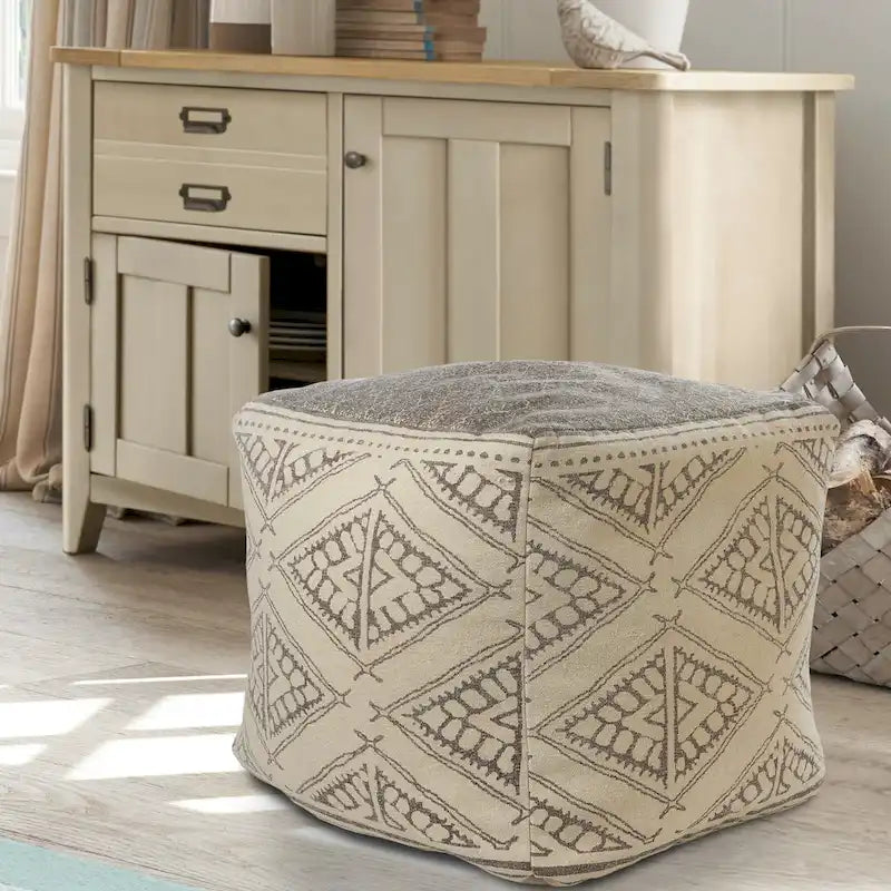 Pouf rustique géométrique fait main Sevita