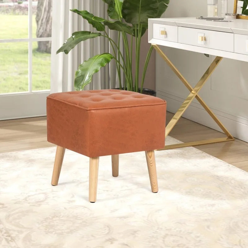 Repose-pieds/tabouret ottoman en similicuir touffeté carré Adeco