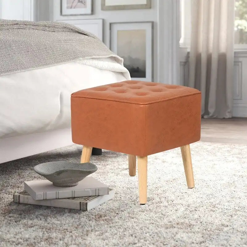Repose-pieds/tabouret ottoman en similicuir touffeté carré Adeco