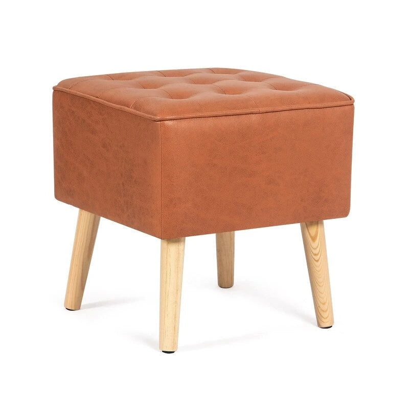 Repose-pieds/tabouret ottoman en similicuir touffeté carré Adeco