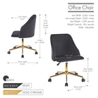 Chaise de bureau pivotante Porthos Home Ryo, velours, pieds chromés dorés